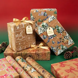 Weihnachten Geschenkpapier Rolle Beidseitig Kraftpapier Weihnachtsbaum Elch Weihnachtsmann DIY Bastelpapier Festliche Deko