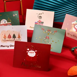 Merry Christmas Greeting Cards Gold Hot Stamping Retro Ins Style Postcards Santa Snowman Tree For Holiday Message Writing