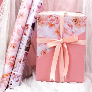 Romantisch Valentijnsdag Cadeaupapier Dubbelzijdig Gecoat Papier Hart Roos Bloemenpatroon Bruiloft Feest Cadeauverpakking
