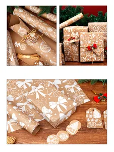 Detailansicht von braunem Kraft-Weihnachtsgeschenkpapier mit weißen Schleifenmustern