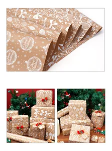 Verschiedene Weihnachts-Kraftpapiere mit festlichen Motiven und Geschenkboxen
