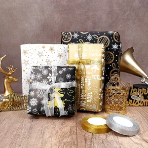 Festliches Weihnachts-Geschenkpapier-Set mit dekorativen Gold- und Silberbändern