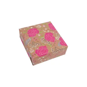 Papier cadeau kraft vintage avec motif floral rose pour anniversaires et Saint-Valentin