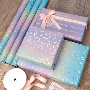 Gradienten-Laser-Geschenkpapier zum Geburtstag mit Sternen und Punkten