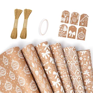 Weihnachts-Geschenkpapier-Set mit Kraftpapierrollen, Kordel und Geschenkanhängern