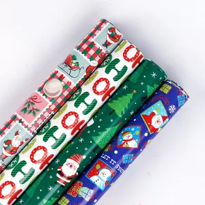 Kerstcadeaupapier Rol Festief Kerstman Sneeuwman Print Kunstpapier Voor Feestdag Feest Cadeau Verpakking