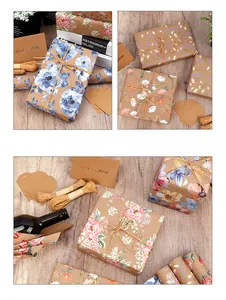 Detailansicht der Vintage-Blumenmuster auf hochwertigen Geschenkpapierrollen aus Kraftpapier