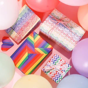 Creative rainbow stripe and heart pattern gift wrapping paper for birthday party DIY crafts