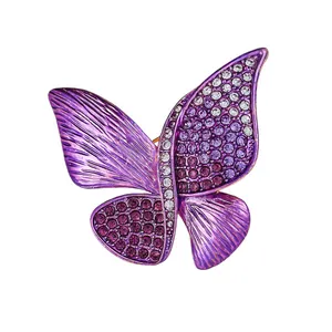 Exquisite purple butterfly brooch with sparkling rhinestones for women's jackets