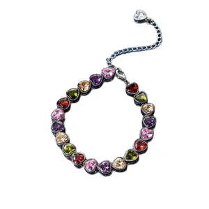 Elegant heart-shaped colorful zircon bracelet for women, perfect Valentine's gift.