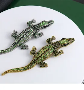 Exquisite flexible rhinestone crocodile brooch jewelry for women in gold and silver tones