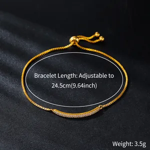 Detailed view of an adjustable gold-plated zircon bracelet with technical parameters.