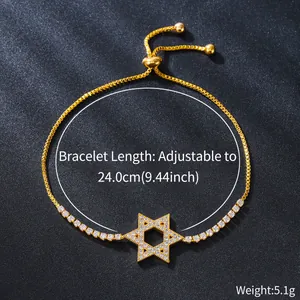Detailed view of adjustable gold-plated bracelet with cubic zirconia Star of David