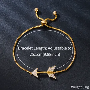 Exquisite gold-plated copper bracelet with arrow charm and adjustable sliding chain