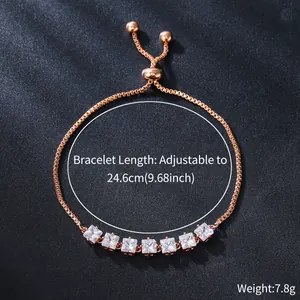 Elegant rose gold copper bracelet with square cubic zirconia and adjustable drawstring.