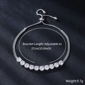 Elegant adjustable silver finish bracelet featuring micro-pave cubic zirconia stones