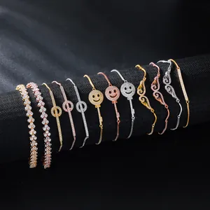 Vintage Zirconia Bracelet For Women Dainty Adjustable Box Chain Bracelet Gold Silver Rose Gold Micro-Inlaid Jewelry Gift