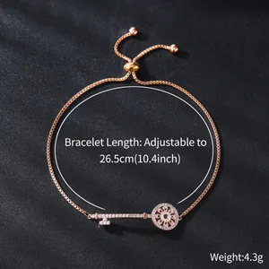 Detailed view of adjustable rose gold flower bracelet with length and weight info