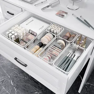 Clear PET Plastic Drawer Organizer Box Stackable Multi-size Storage Trays For Makeup Stationery Dividers Household Sorting Box