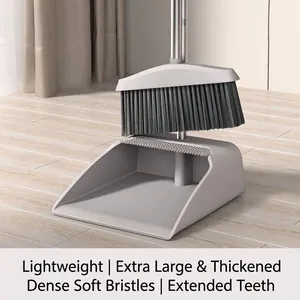 Modern Broom And Dustpan Set Stainless Steel Handle Sweeping Tool With Scraper Teeth Encrypted Bristles Indoor Floor Clean