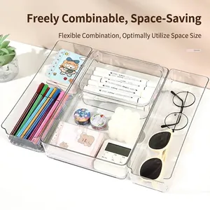 Clear acrylic drawer organizer set for cosmetics and stationery desktop storage