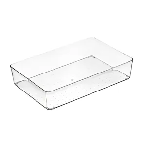 Clear acrylic rectangular drawer organizer with anti-slip dotted bottom for cosmetics