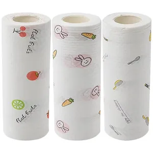 Thickened disposable kitchen paper towels for wet and dry cleaning, 3-roll set.