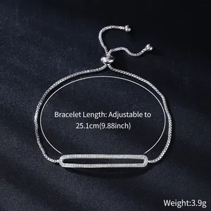 Detailed view of micro-pave zircon silver bracelet with adjustable length specifications
