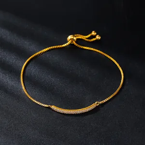 Elegant 18K gold plated box chain bracelet with a sparkling zircon bar and adjustable clasp