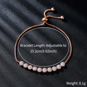 Close-up of adjustable rose gold zircon bracelet with 25.2cm length and 8.1g weight