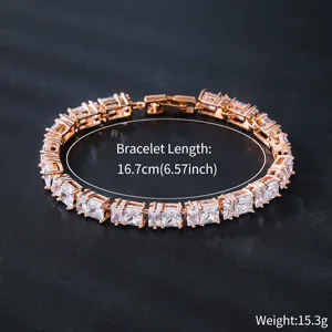 Elegant rose gold copper bracelet with square cubic zirconia detailing 16.7cm length and weight