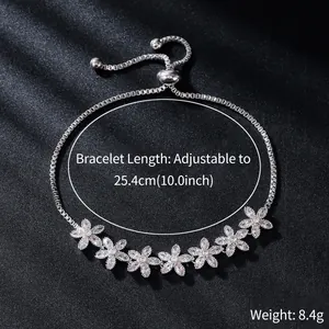 Macro view of adjustable silver flower zircon bracelet with sparkling crystal accents