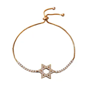 Exquisite rose gold adjustable cubic zirconia bracelet with Star of David pendant