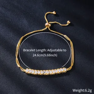 Detailed view of adjustable gold plated copper bracelet with sparkling zircons