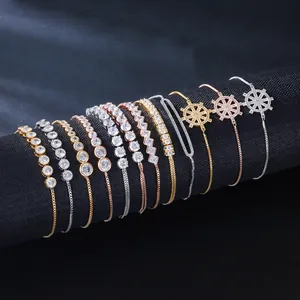 Women Micro Pave Zirconia Copper Adjustable Bracelet Elegant Geometric Rudder Design Gold Silver Rose Gold Jewelry Bolo Bracelet