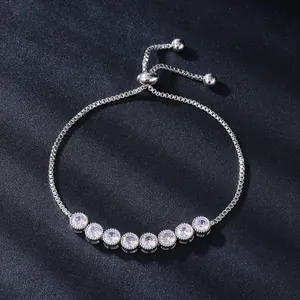 Elegant silver-tone adjustable bracelet featuring round micro-pave zircons for women