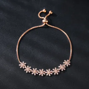 Elegant rose gold adjustable flower bracelet with shimmering cubic zirconia accents