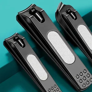 Professional matte black stainless steel nail clipper set featuring textured anti-slip grip
