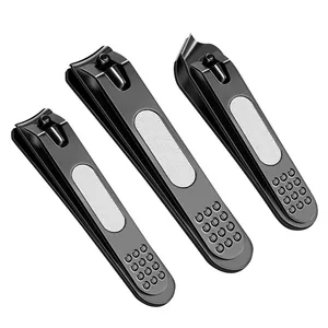 Professional 3-piece matte black stainless steel nail clipper set for home use manicure