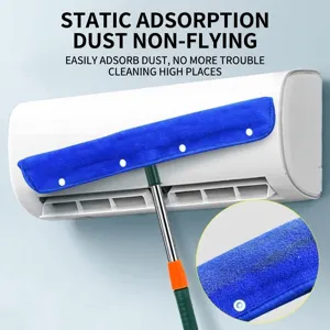 Blue microfiber mop cloth sleeve with snap buttons for cleaning high home surfaces