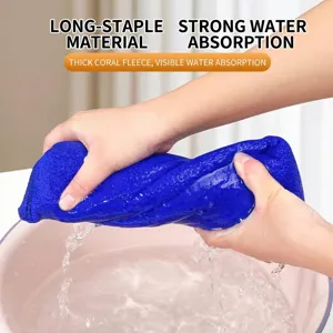 Thick blue coral velvet mop cloth with high water absorbency for efficient floor cleaning
