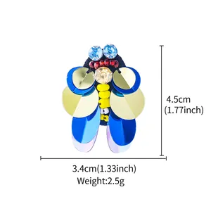 Dimensions détaillées de cette broche abeille en paillettes faite main avec strass