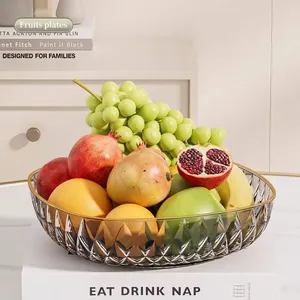 Modern elegant crystal glass fruit bowl with gold rim for home living room decor