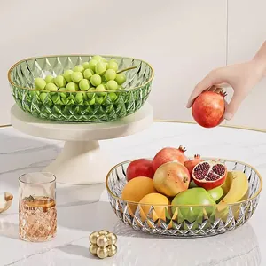 Luxury diamond-pattern glass fruit bowl set with gold rim for modern home decor.