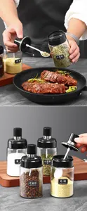 Glass seasoning jars set with integrated spoons for kitchen spices storage
