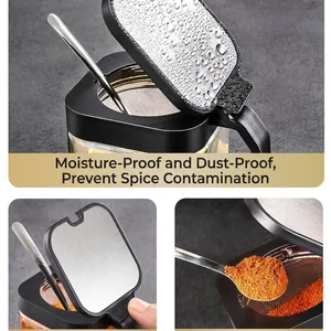 Stainless steel seasoning box set with spoon, moisture-proof kitchen spice jar set