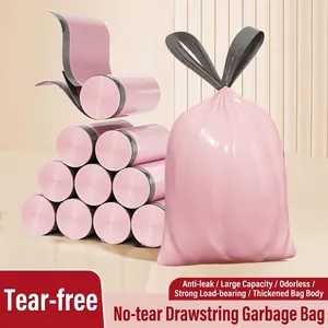 Thickened Drawstring Garbage Bags Polyethylene Material Leakproof Pull-out Household Kitchen Waste Bags Roll Pink Green Avocado Color