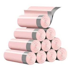 Premium heavy-duty pink drawstring garbage bags rolls for household kitchen waste