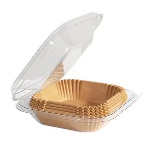 Doublures de papier jetables carrées pour friteuse à air dans boîte transparente