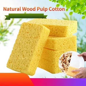 Natural Wood Pulp Sponge Kitchen Cleaning Scourer Dishwashing Scrub Sponge For Pots Pans Oil Removal Flexible Cleaning Tool